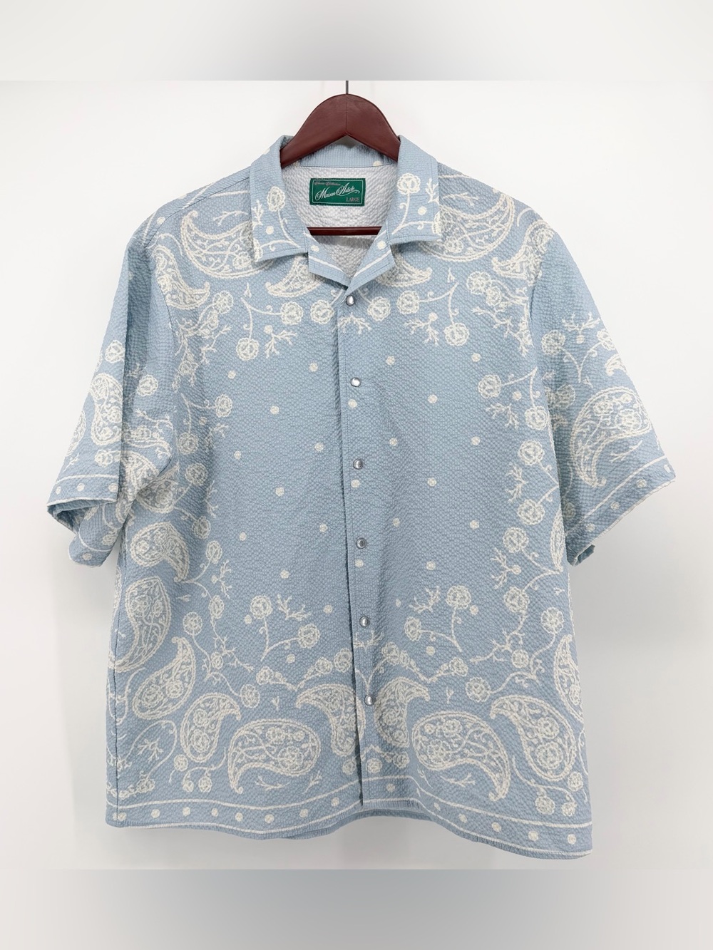 Maison Article Large Cruise Collection Paisley Seersucker Camp Shirt Blue White